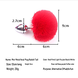 Анальна пробка із заячим хвостиком, Металева пробка з Червоним хутром, Анальний стимулятор, Інтимні іграшки, фото 9