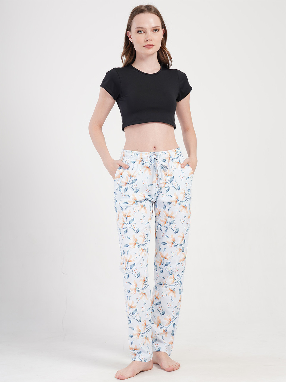 Жіночі трикотажні блакитні домашні штани, фото 1