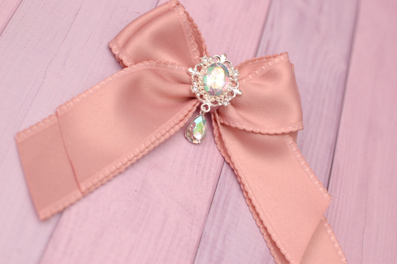 Бантик-шпилька для волосся для дівчаток з брошкою довгі кінчики пудровий 878 об, фото 1