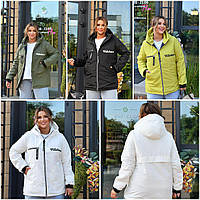Жіноча осіння куртка з капюшоном спортивного стилю батал: 48-50, 52-54, 56-58 - хакі, молочний, чорний, лайм