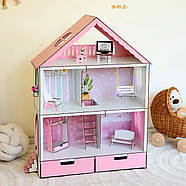 "Фантазія" з органайзером ляльковий будиночок NestWood для Барбі рожевий + вітальня, фото 6