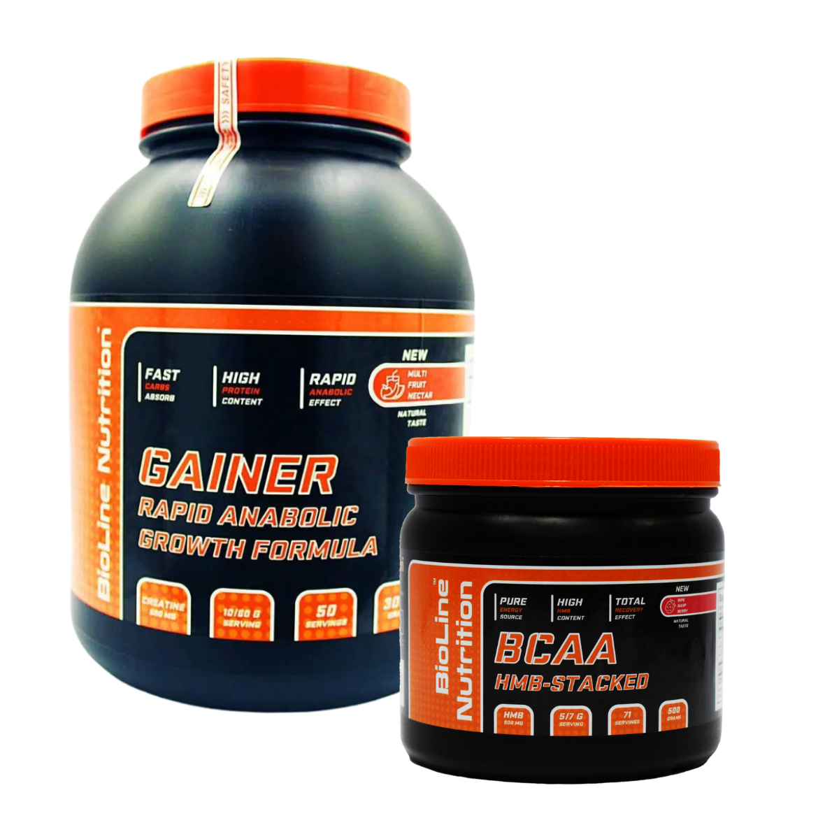 Комплект для набору маси Bioline Nutrition: Гейнер 3 кг смак банан + Амінокислоти BCAA 0,5 кг, фото 1