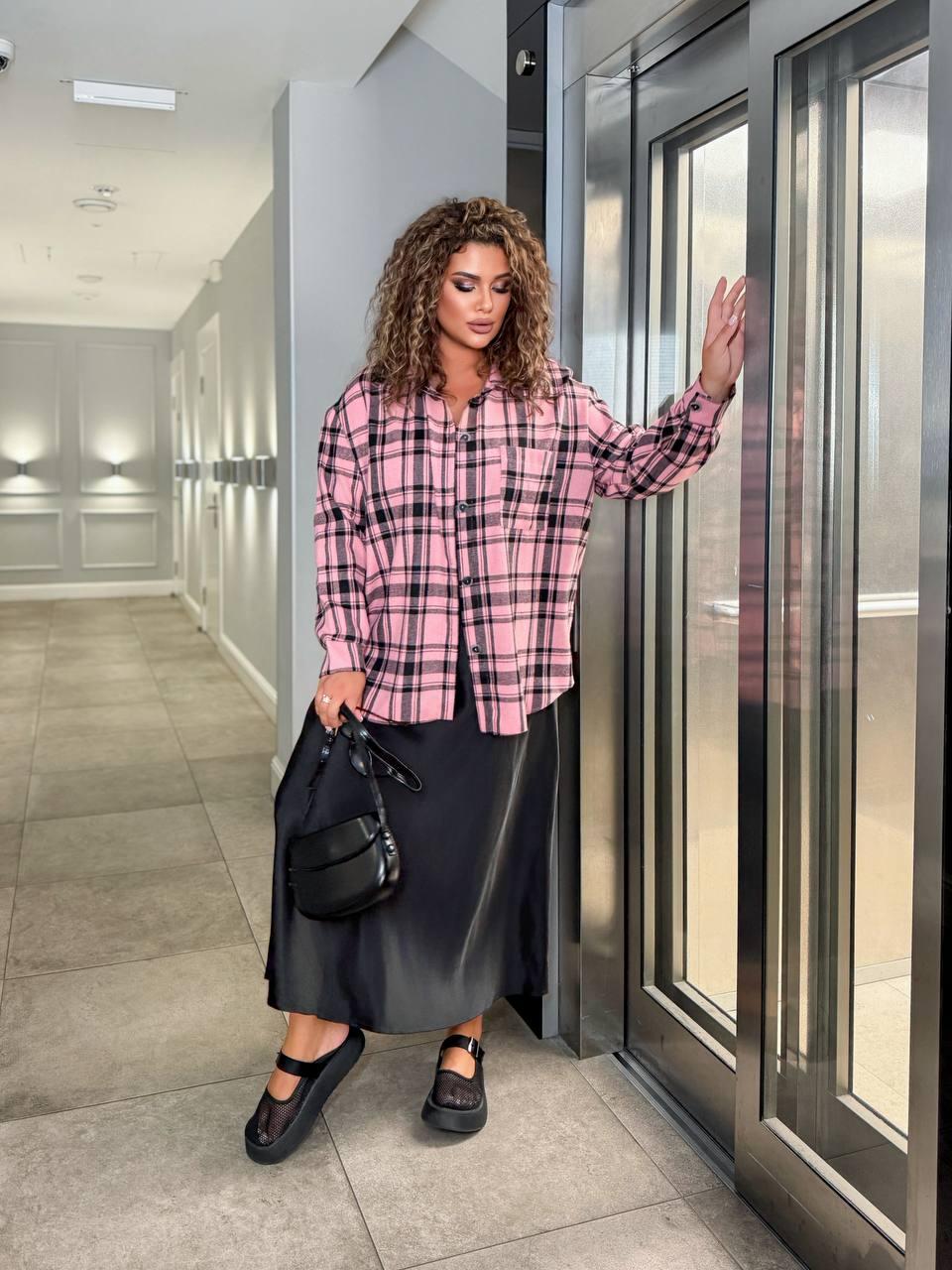 Жіноча картата фланелева сорочка в клітинку великого розміру plussize 48-62 oversize, фото 1