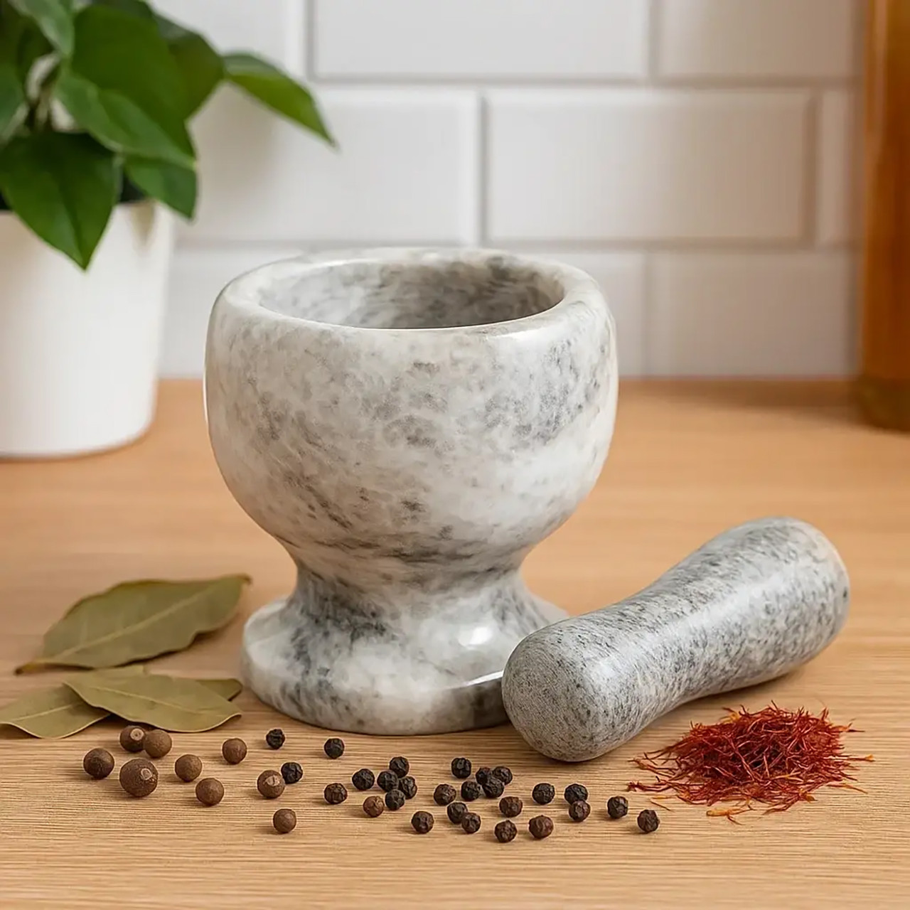 Ступка з товкачиком керамічна з дизайном під мармур