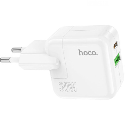 Зарядний пристрій HOCO C111A Lucky 1xUSB-C PD30W + 1xUSB QC3.0 White (6931474790866)
