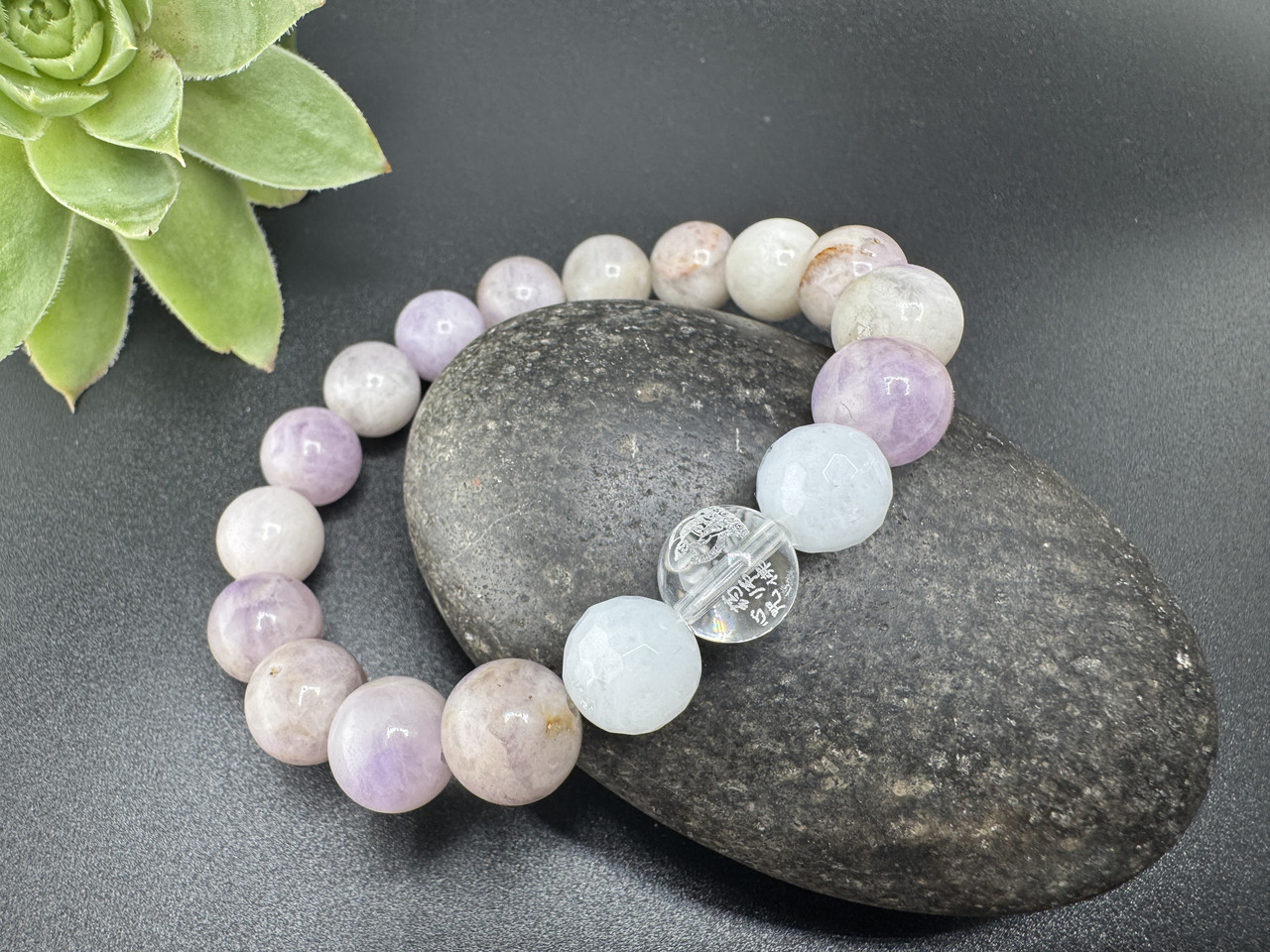 Браслет Будда медицини з аметисту й аквамарину — допомагає позбутися тривоги, фото 1