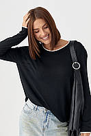 Напівпрозорий лонгслів із контрасною окантовкою — чорний колір, ONE SIZE (є розміри)