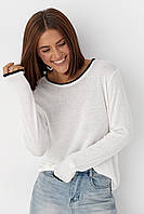 Напівпрозорий лонгслів із контрасною окантовкою — молочний колір, ONE SIZE (є розміри)