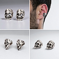 Стильна чоловіча кафа з черепом 1 шт. Модна сережка-затискач без проколу на вухо