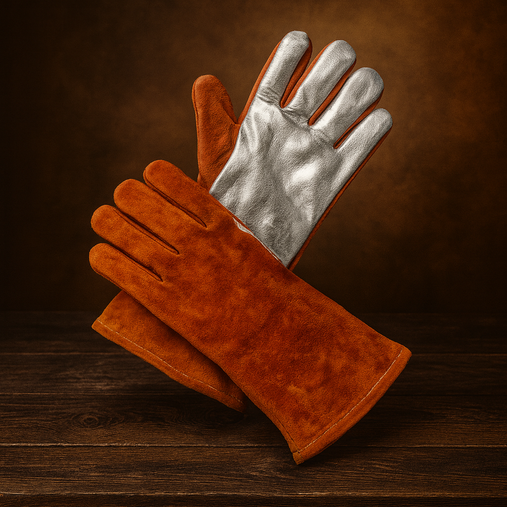 Рукавички зварювальника вогнестійкі алюмінізовані, захист до 1500 °C, з кевларовим прошиттям