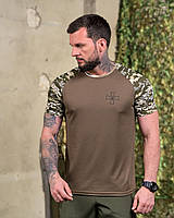 Тактична Футболка ЗСУ Олива літня футболка для військових із піксельними вставками