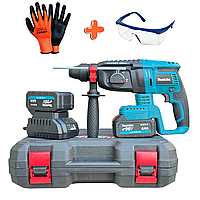 Перфоратор Makita із захисними рукавичками та будівельними окулярами в комплекті для професійних робіт.