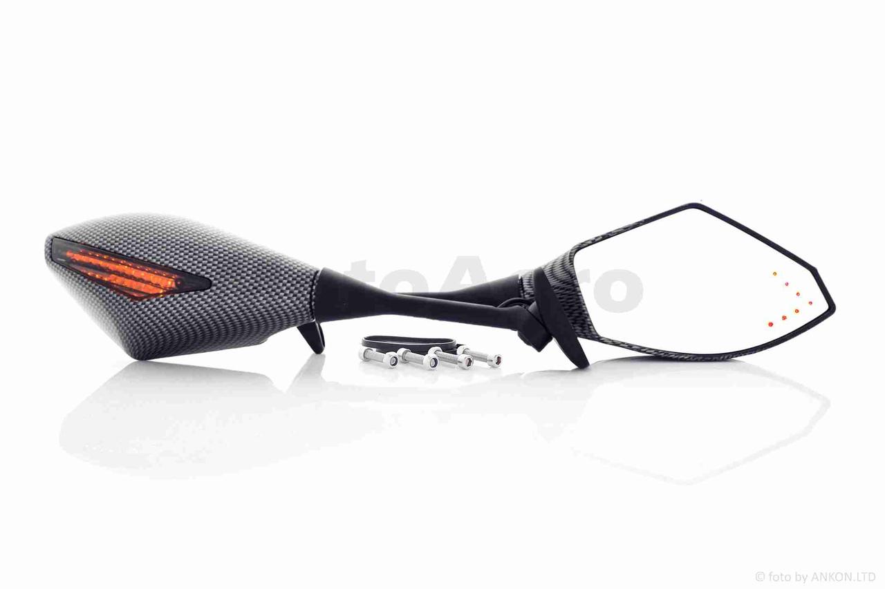 Дзеркала мото з діодними повторювачами повороту карбон два болта 173 AT-23812, фото 1