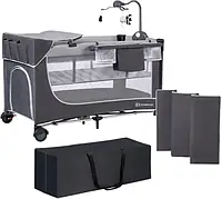 Ліжко-манеж з пеленатором Kinderkraft Leody Grey (KCLEOD00GRY00AC)