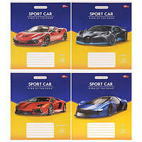 Зошит шкільний 18 аркушів клітка, серія "Спортивні машини - королі доріг 2", білизна 100%