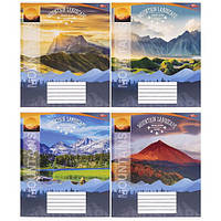 Зошит шкільний 18 аркушів клітка, серія "Гірські пейзажі", білизна 100%