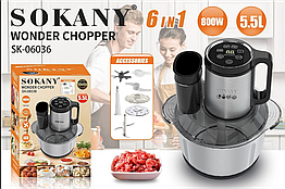 Електричний подрібнювач блендер 6 в 1 Sokany SK-06036 800 Вт 5,5 літра