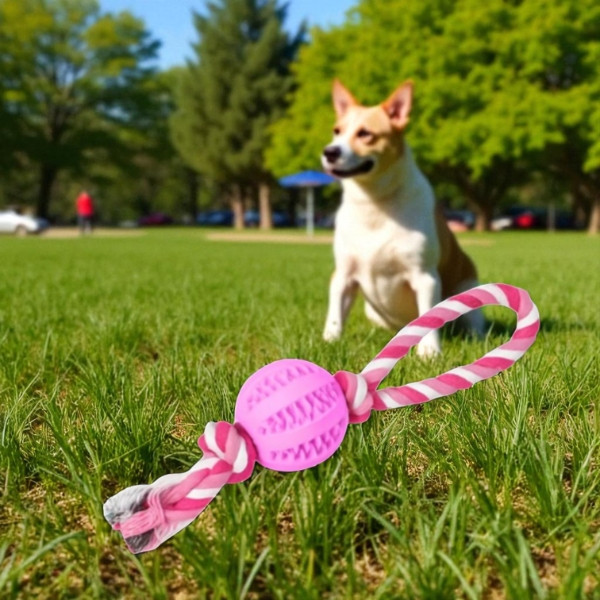 Іграшка м'яч на канаті для собак Trixie Denta Fun Рожева, фото 1