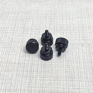 Гвинт кріплення корпусний #6-32, 6 мм, безінструментальний, алюміній, 4 шт, чорний, фото 1