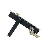 Замок для хвіртки (воріт) з ручками вузький в профільну трубу чорний (Kvadro)