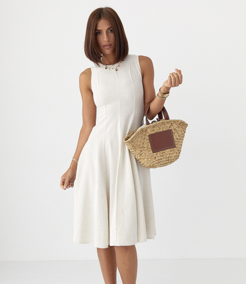 Універсальна жіноча сукня міді без рукавів бежева легка літня сукня розмір М L, Нове, фото 1