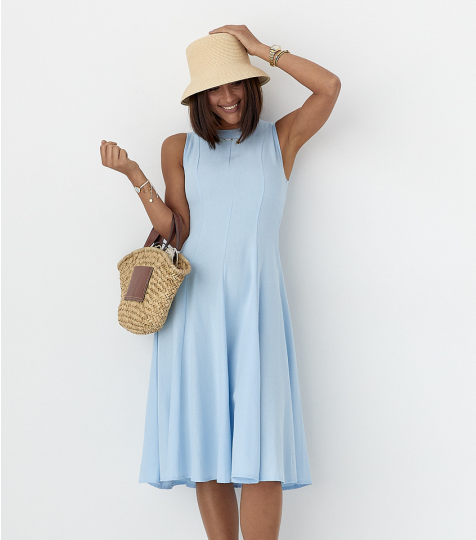 Універсальна жіноча сукня міді без рукавів блакитна легка літня сукня розмір Л, фото 1