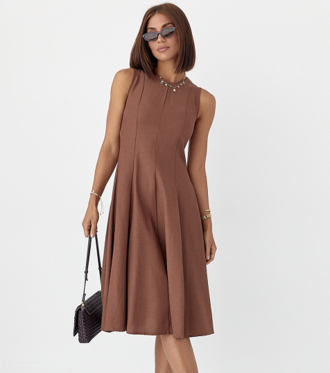 Універсальна жіноча сукня міді без рукавів коричнева легка літня сукня розмір S, фото 1
