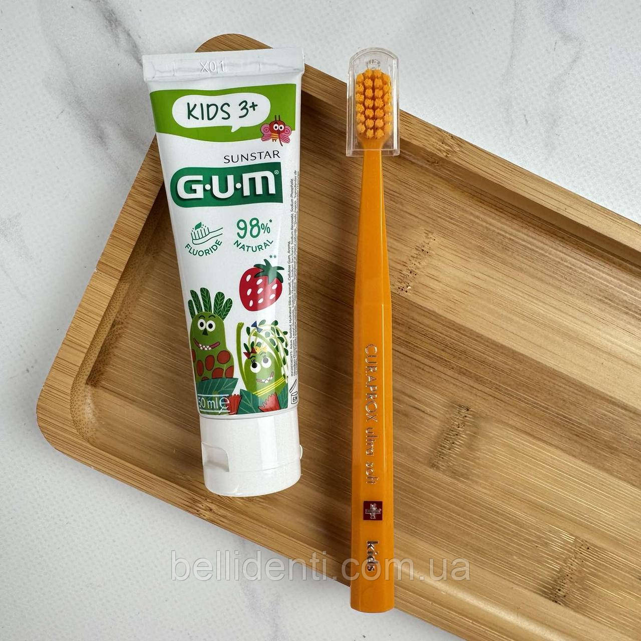 Набір Gum Curaprox Kids від 3-6 років (зубна паста 50 мл із фтором+зубна щітка помаранчева)