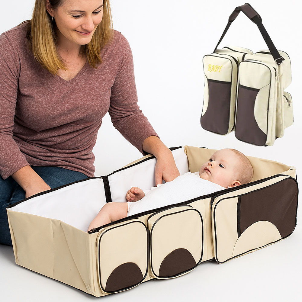 Розкладне перенесення-ліжко для немовлят, 76х37х20см, до 12 кг, Бежевий / Багатофункціональна сумка-ліжко для дітей, фото 1