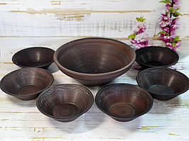 Набір глиняого посуду Миска 3 л та 6 мисок 500 мл