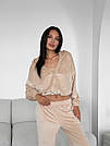 Велюровий жіночий костюм спортивний БЕЖЕВИЙ 3в1 ШТАНЫ+ТОП+КОФТА на молнії 002, фото 5