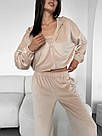 Велюровий жіночий костюм спортивний БЕЖЕВИЙ 3в1 ШТАНЫ+ТОП+КОФТА на молнії 002, фото 8