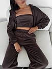 Велюровий жіночий костюм спортивний ШОКОЛАД 3в1 ШТАНЫ+ТОП+КОФТА на молнії 002, фото 6