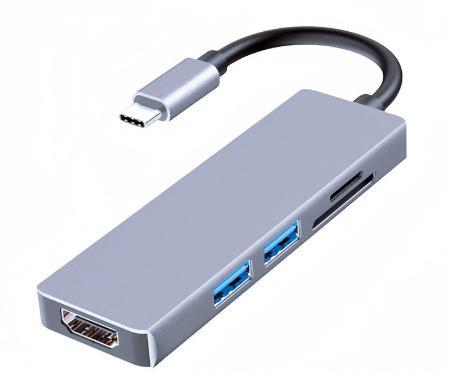 USB 3.1 Type-C Концентратор (Хаб) 5-в-1 – Мультипортовий Адаптер з 2x USB 3.0, 4K HDMI, SD/MicroSD Кардридером, фото 1