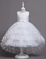 Дитяча вечірня сукня без рукавів з квітковим візерунком, бантом і перлинами на зріст 120–150 см біла