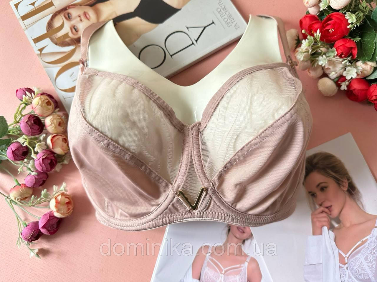 80/85/90/95I Бюстгальтер без поролона з нейлону та сіточки — легкість та підтримка щодня пудровий