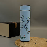 Термос з цифровим дисплеєм та матовим покриттям Ніжно-блакитний "Лазурний птах"