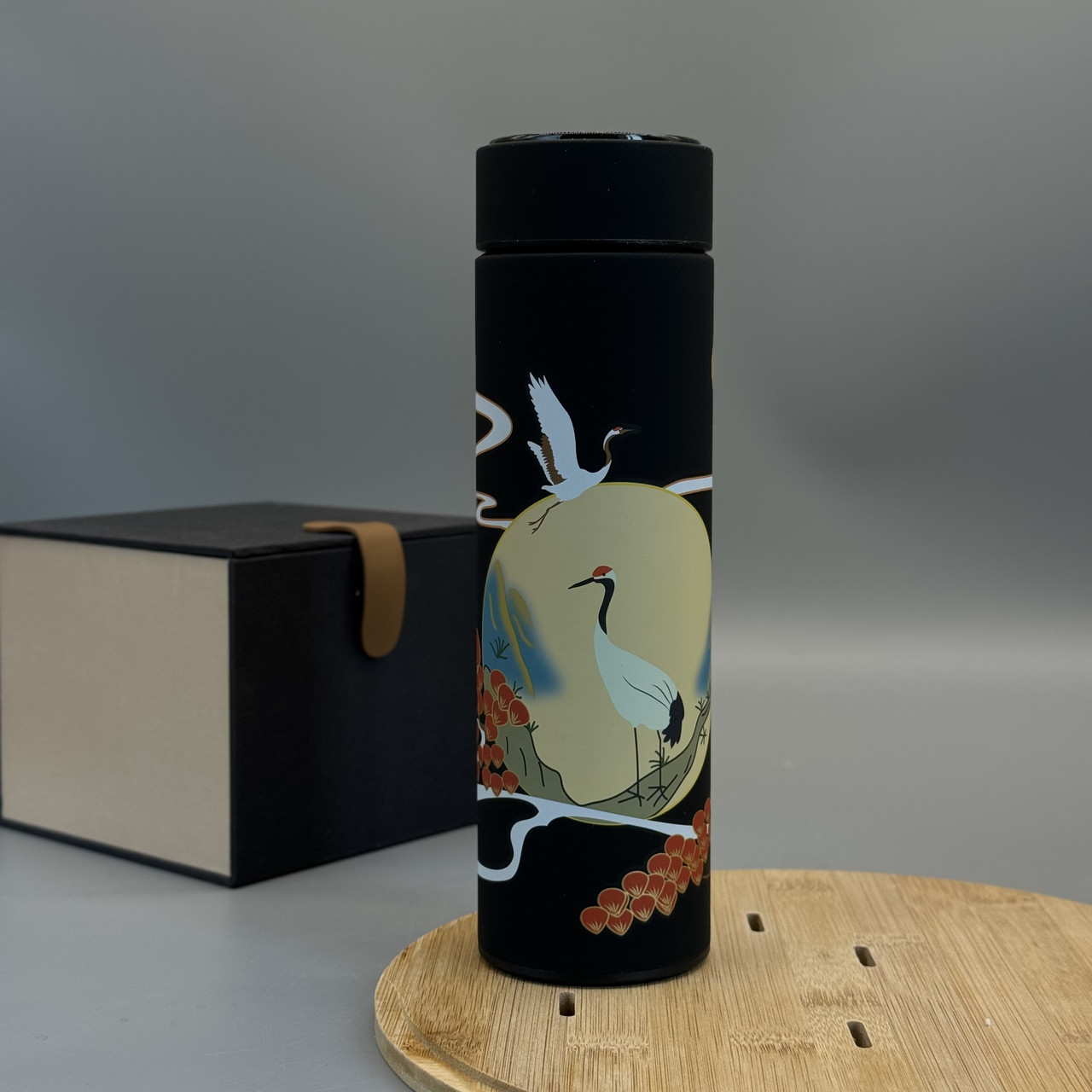 Термос з цифровим дисплеєм та матовим покриттям Чорний "Журавель", фото 1