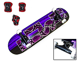 Скейтборд із захистом для дівчинки FISH Snake Skin. Навантаження до 90 кг
