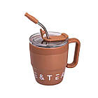 Термочашка Coffee & Tea з трубочкою коричнева HP-14-23BR, фото 2