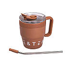 Термочашка Coffee & Tea з трубочкою коричнева HP-14-23BR, фото 3