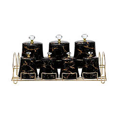 Набір для спецій 4 шт по 250 мл і 3 шт по 550 мл на металевій підставці  чорний HP1249