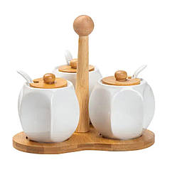 Набір банок для сипучих продуктів 3 шт по 200 мл, на бамбуковій підставці HP1201