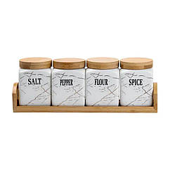 Набір для сипучих продуктів 4 штуки по 300 мл на бамбуковій підставці HP1210