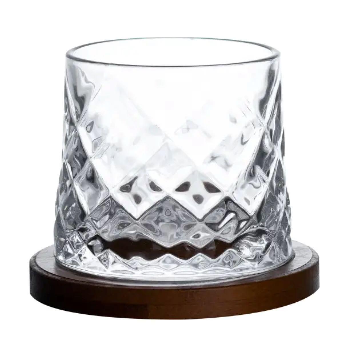 Склянка для віскі Dof з бамбуковою підставкою, 300 мл, обертовий стакан HP1603, фото 1