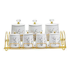 Набір для спецій 4 шт по 250 мл і 3 шт по 550 мл на металевій підставці HP1216