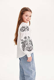 Стильна вишиванка для дівчинки із сірою вишивкою жар-птиці