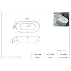 Ванна окремішня BS — Jetta 170 (203) 170 * 80 * 58, фото 4