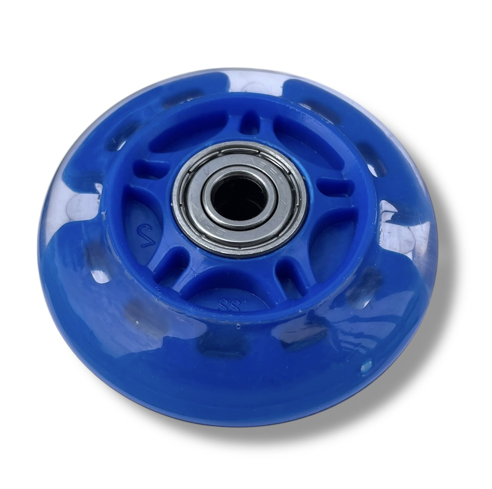 Колесо для самоката/роликів 64 мм синє (1 шт), підшипники ABES-7 зі світлом, фото 1