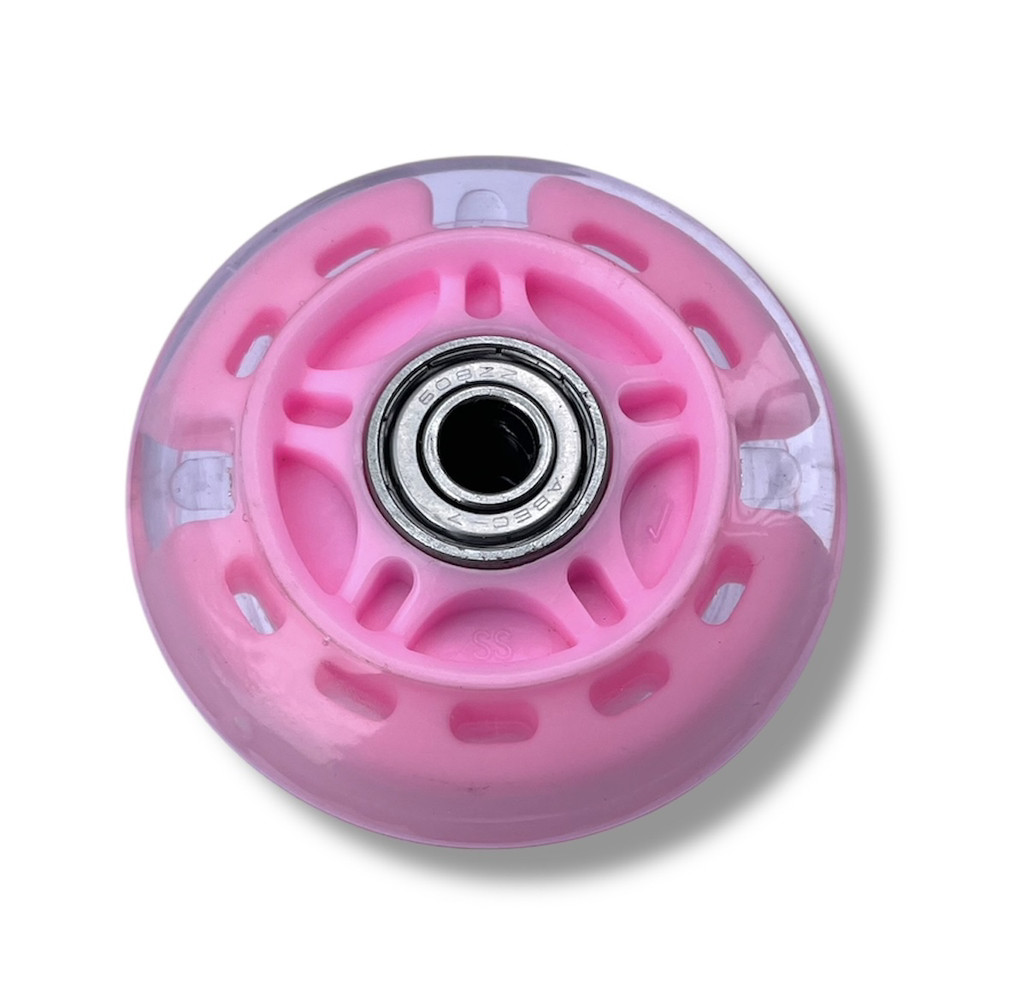 Колесо для самоката/роликів 69 мм рожеве (1 шт), підшипники ABES-7 зі світлом, фото 1